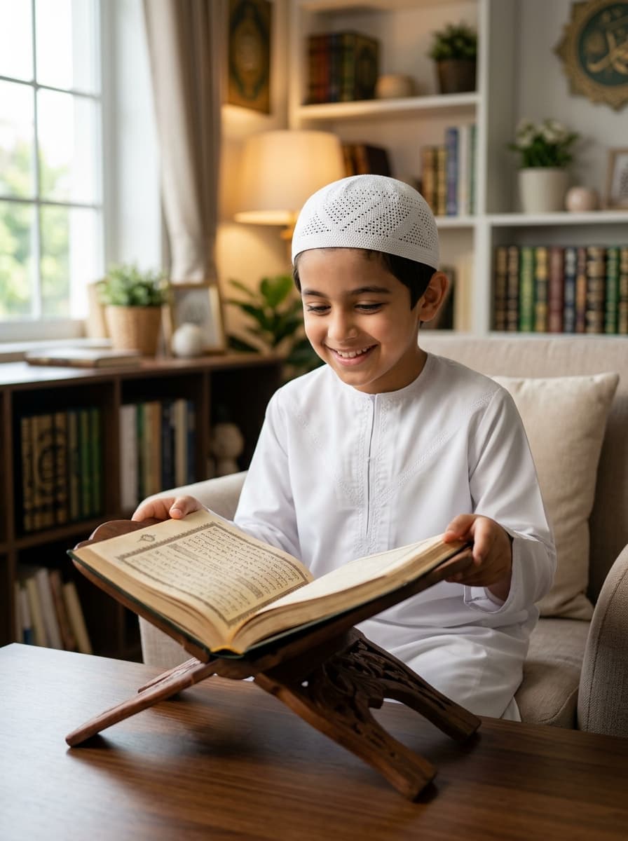 Young student reading Holy Quran